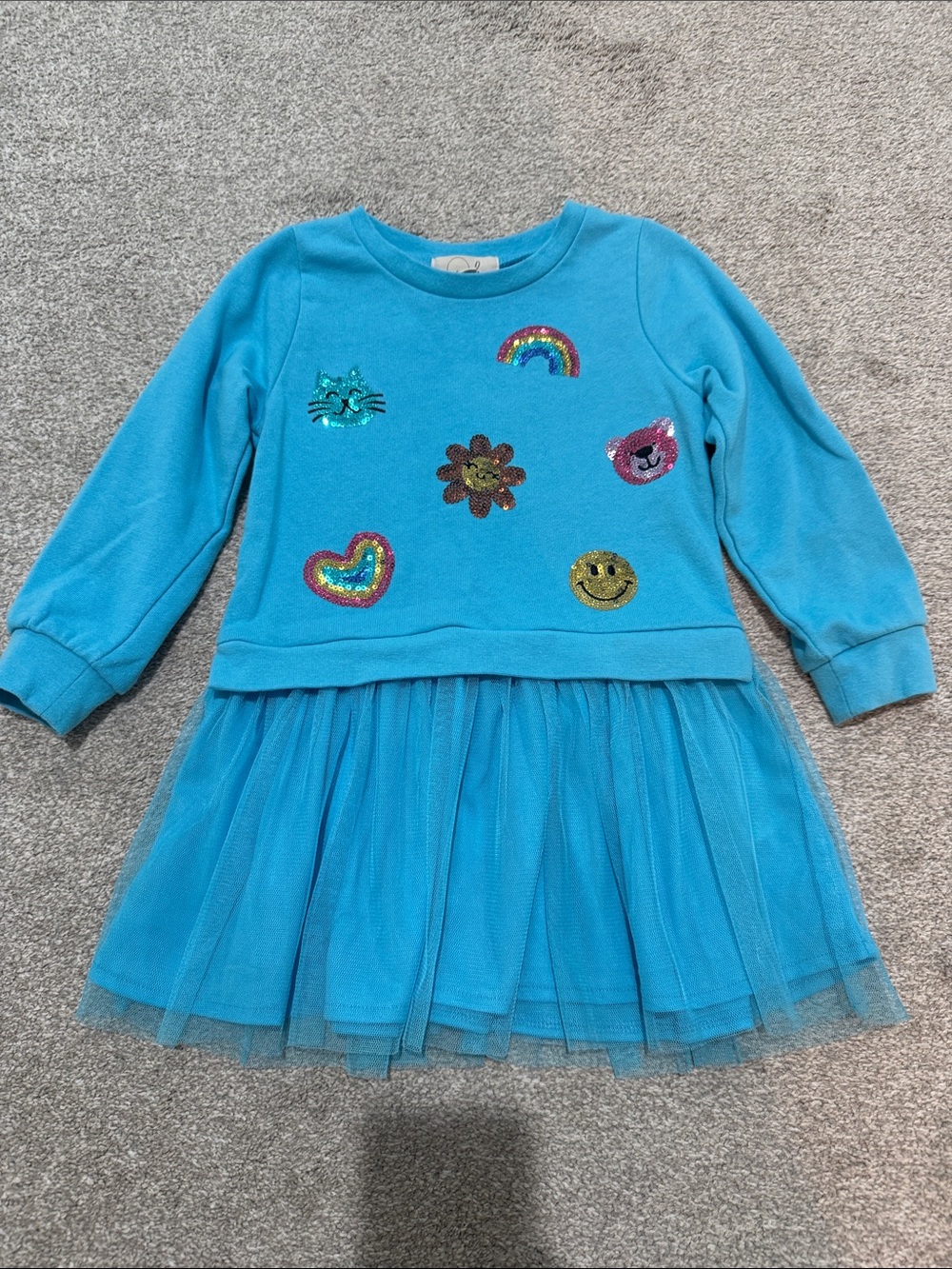 Toddler Blue Sequin Patch Tulle Dress